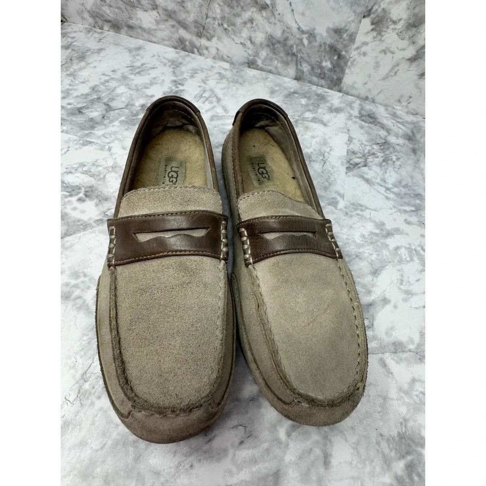 UGG Australia‎ Mens Penny Loafer Slippers Tan Suede Leather Trim Size 9 Sample